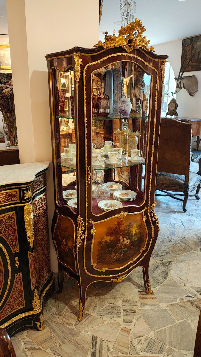 Vitrine De Style Louis XV Vers 1870 Par Vernis Martin-photo-4