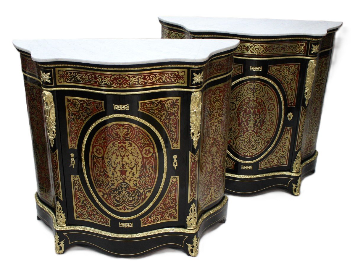 A Pair Of Boulle Cabinets XIX From Around 1860, Amazing!!!-photo-3