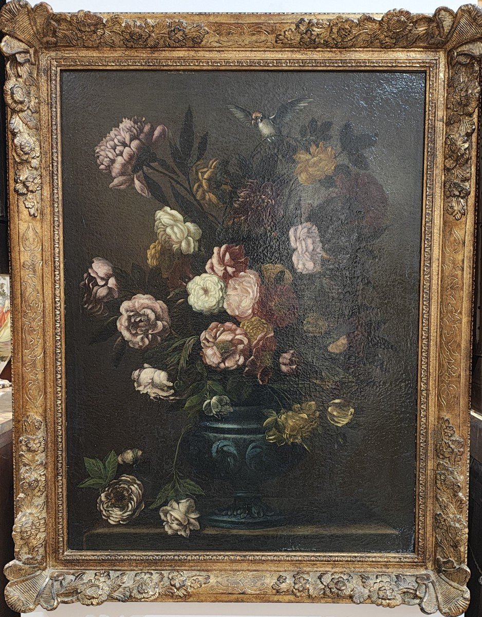 Flemish Master 17th/18th Century, Floral Still Life With Bird.-photo-2