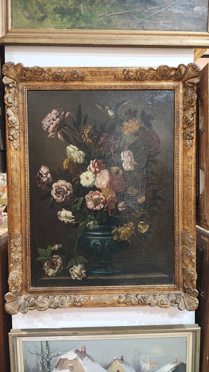 Flemish Master 17th/18th Century, Floral Still Life With Bird.-photo-3