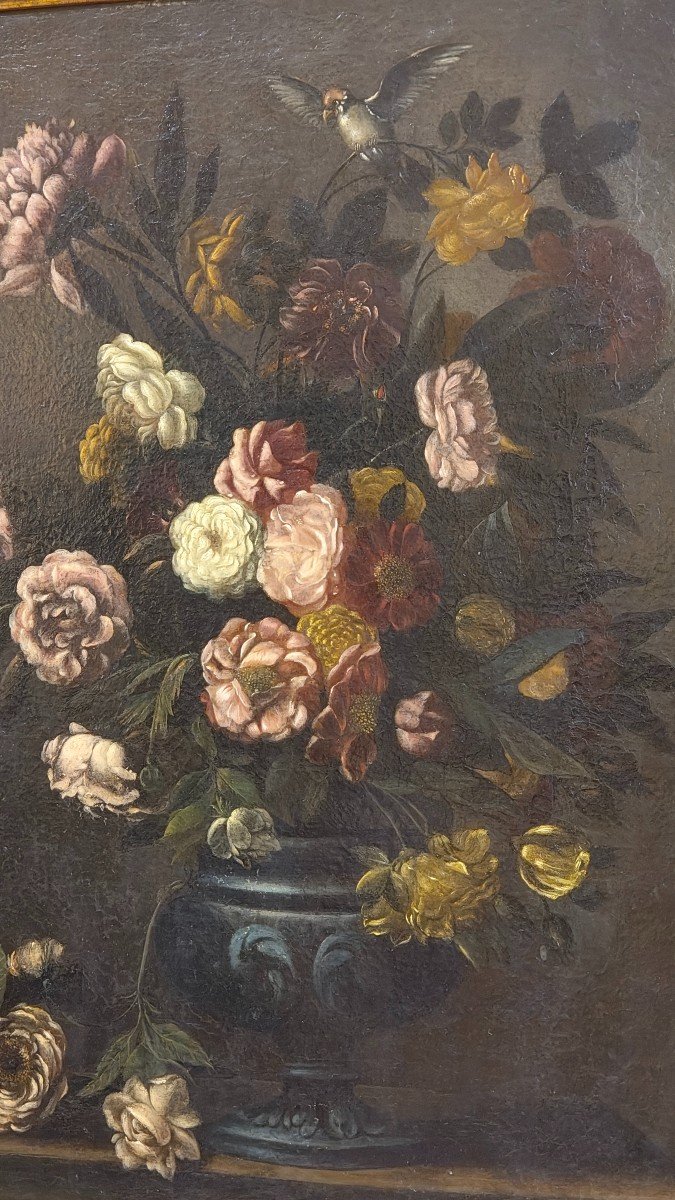 Flemish Master 17th/18th Century, Floral Still Life With Bird.-photo-3