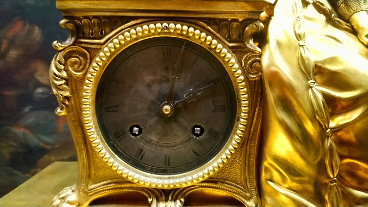A Beautiful Clock, Gilt Bronze Paris 1827, Also A Bell !!!-photo-2