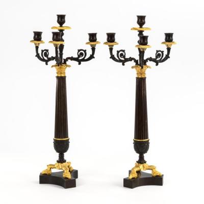 Pair Of Large Pompous Candelabra With 4 Candles Empire Style 1810