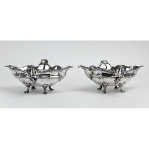 Paire De Saucières En Argent Du XVIIIe Siècle, Mons