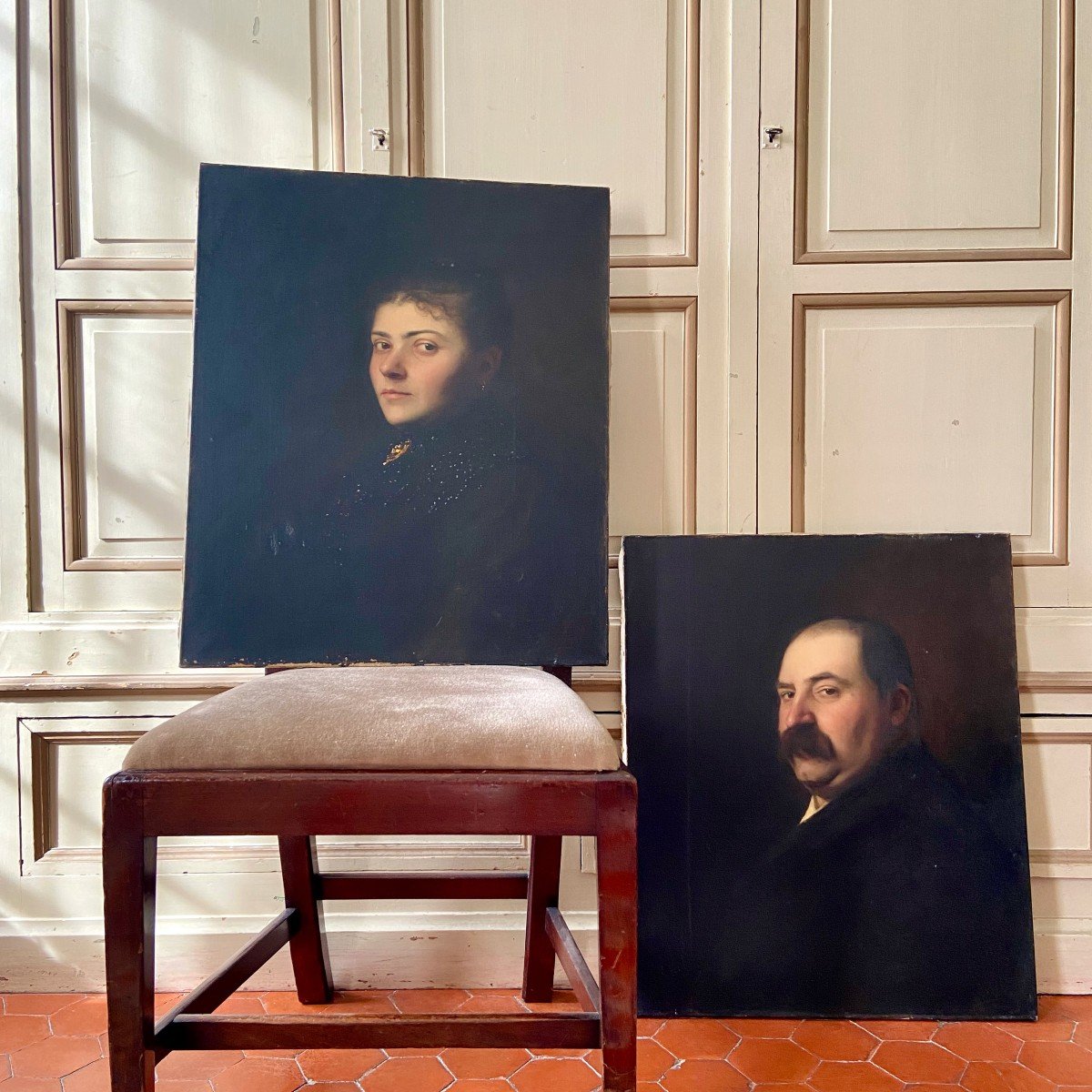 Pair Of 19th Century French Oil Portraits-photo-2