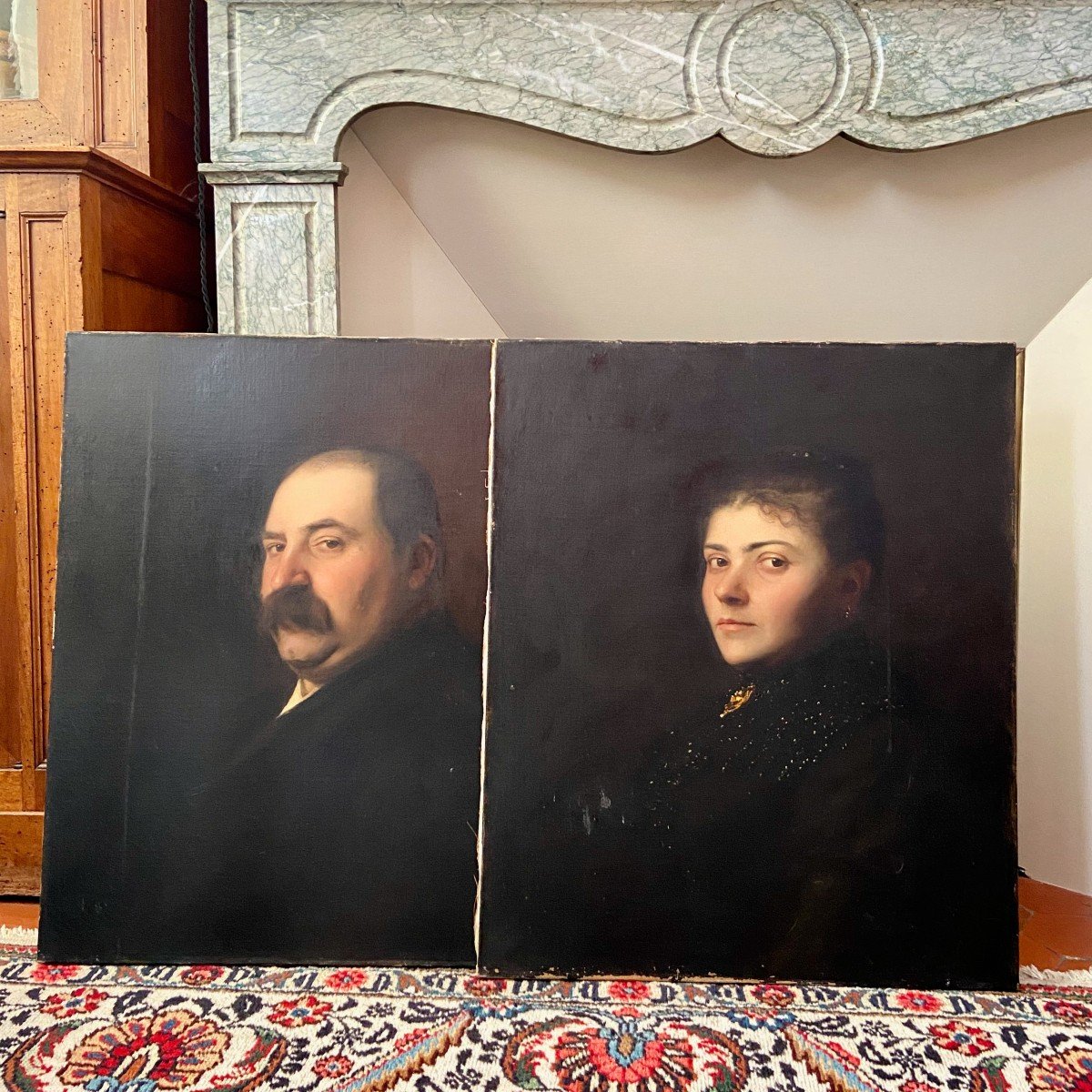 Pair Of 19th Century French Oil Portraits-photo-1