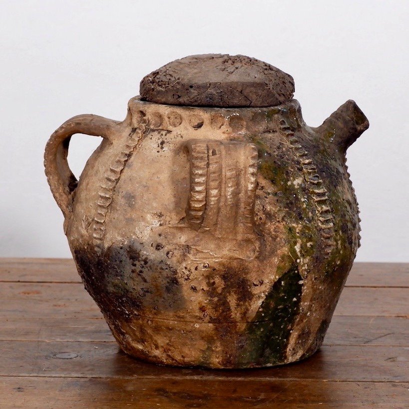 Antique French Walnut Oil Pot With Original Lid-photo-2