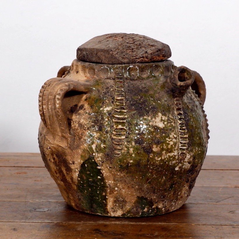 Antique French Walnut Oil Pot With Original Lid-photo-3