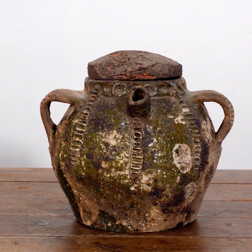 Antique French Walnut Oil Pot With Original Lid-photo-4