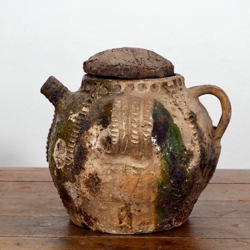 Antique French Walnut Oil Pot With Original Lid-photo-2