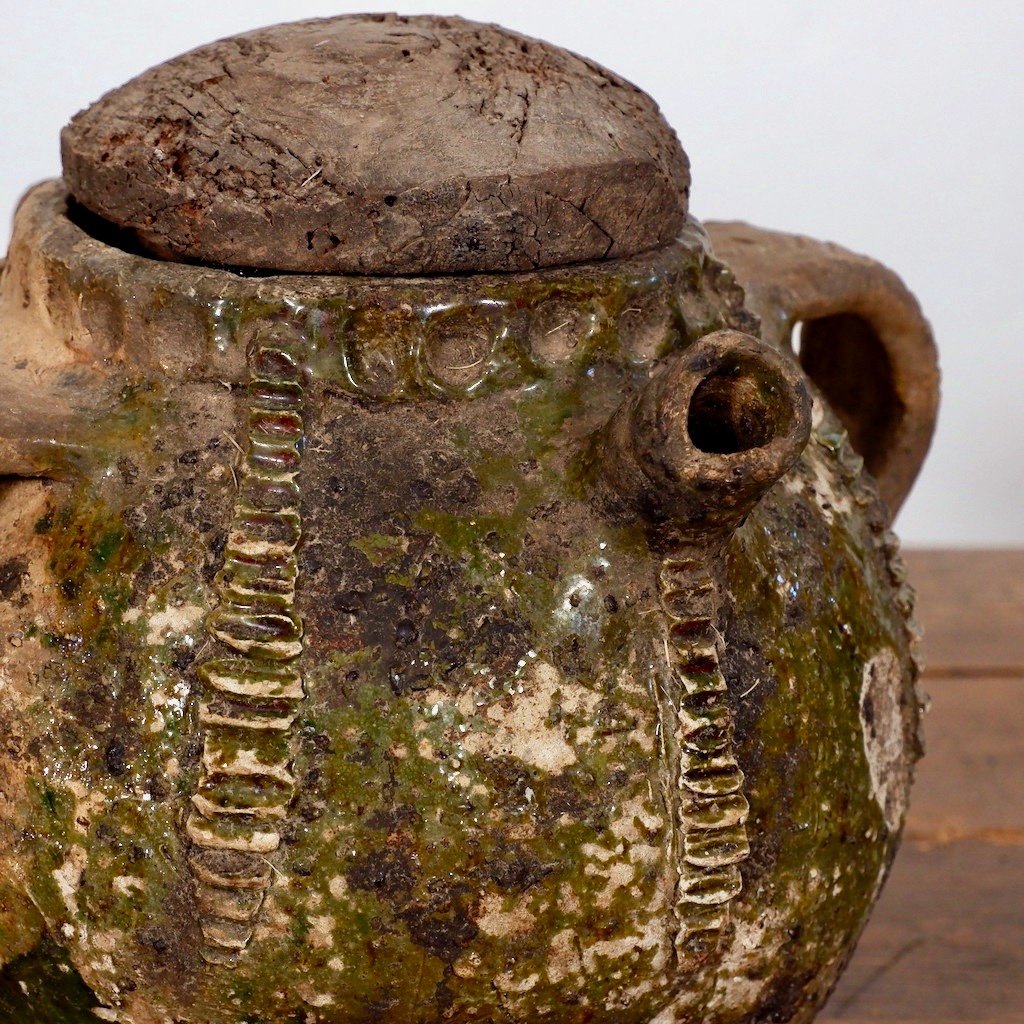 Antique French Walnut Oil Pot With Original Lid-photo-5