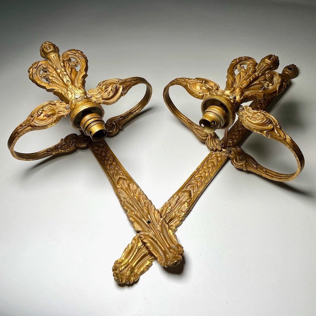 Pair Of French Golden Bronze Sconces