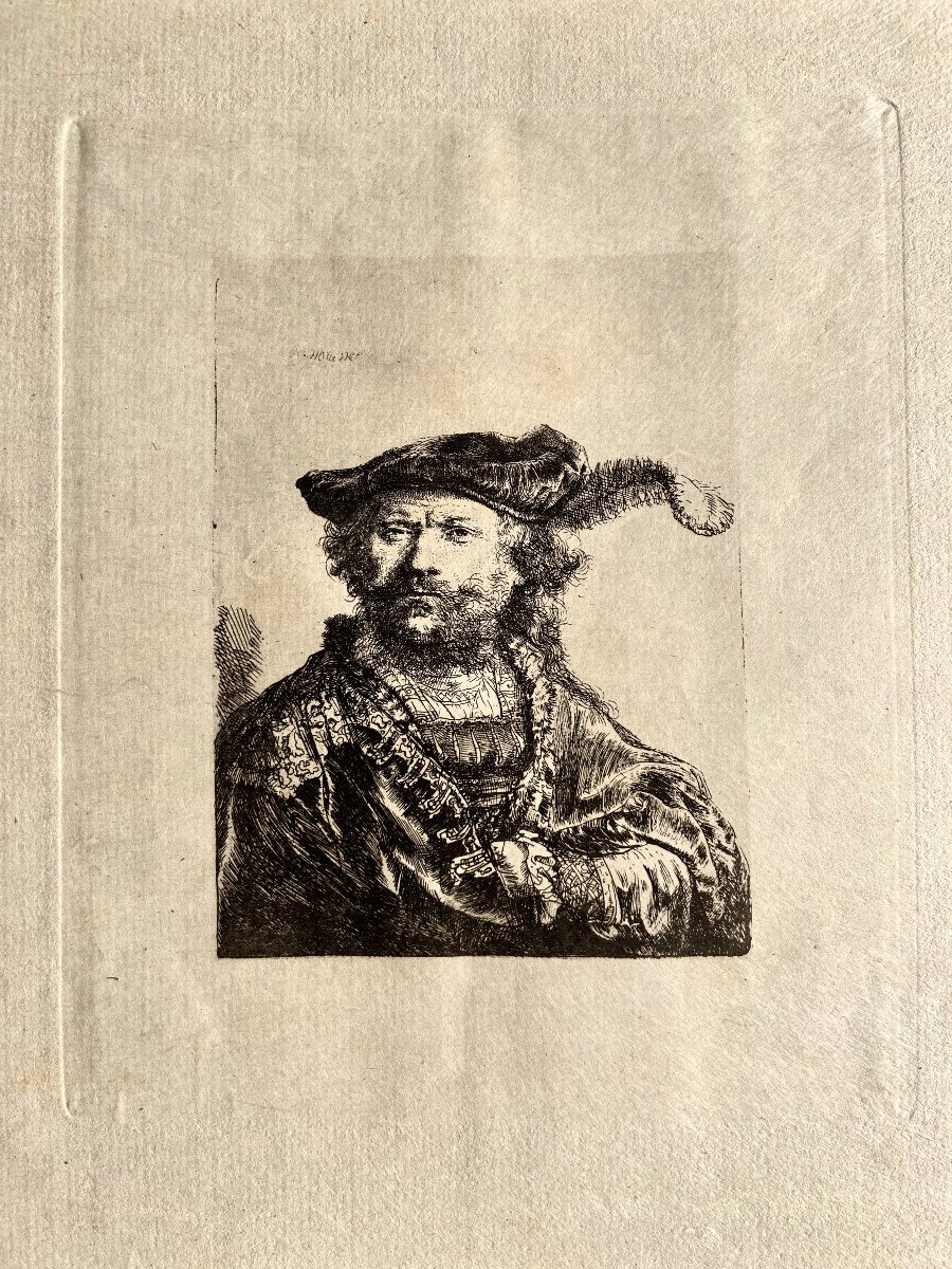 Rembrandt, Autoportrait au bonnet de velours à plume-photo-2