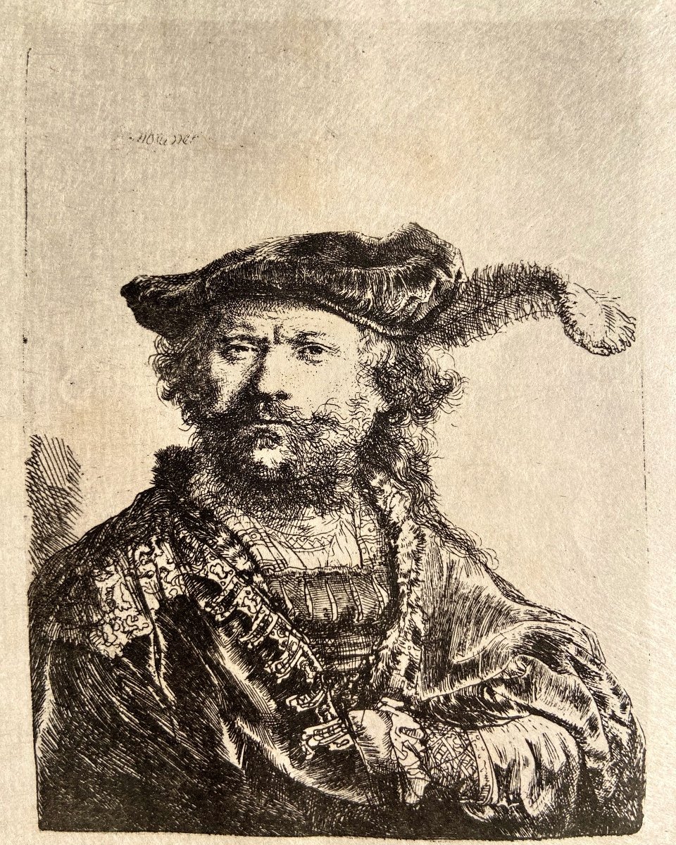 Rembrandt, Autoportrait au bonnet de velours à plume