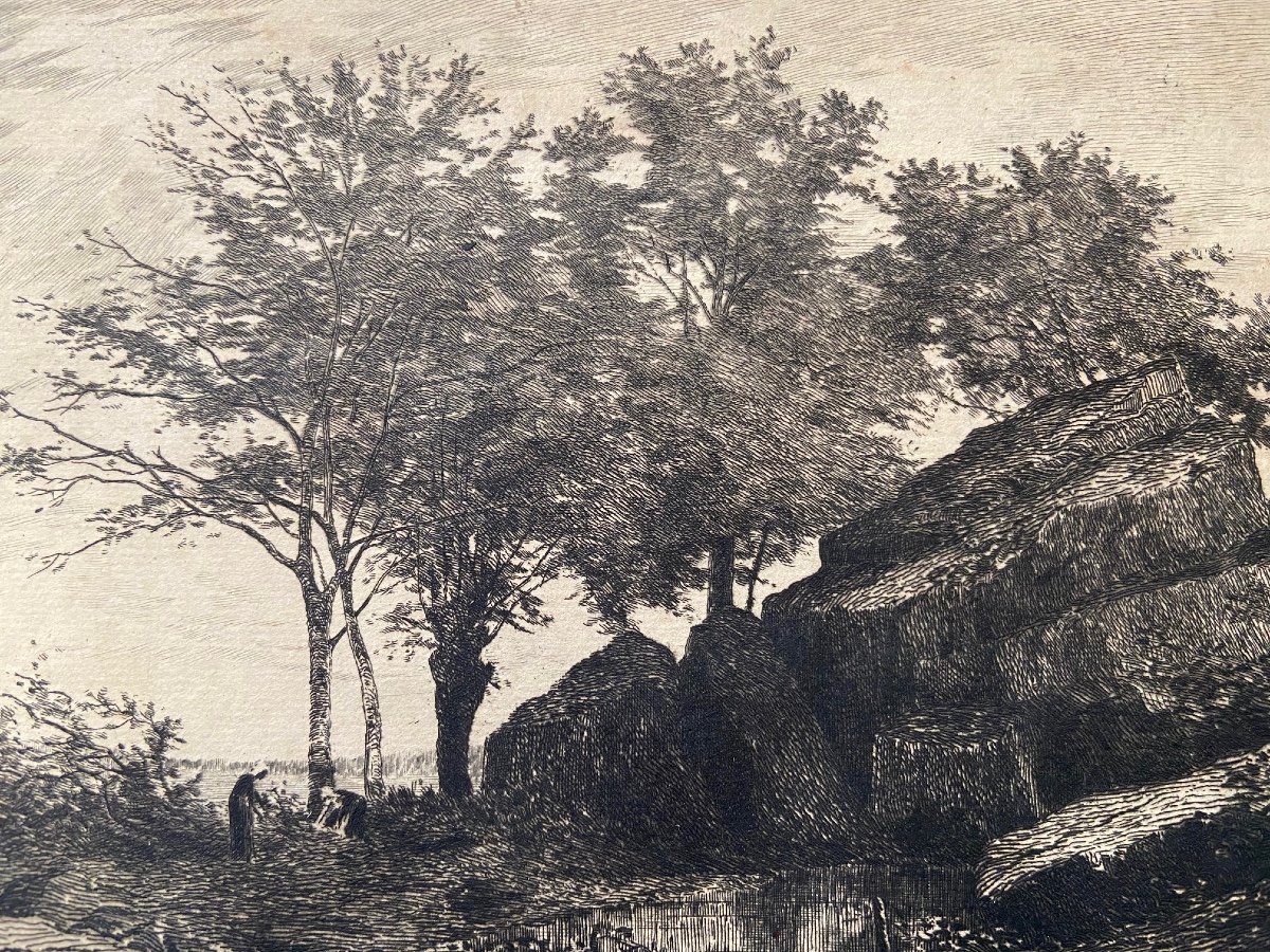 Gravure de Tancrède Abraham "Matinée d'Octobre" 1880-photo-3