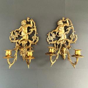 Pair Of Louis XVI Style Bronze Putti Sconces