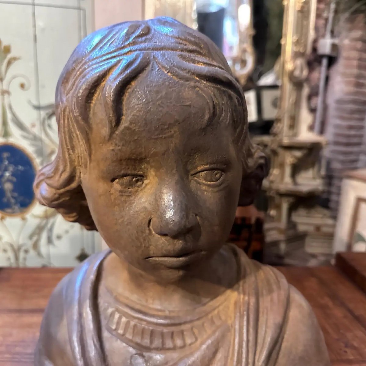 1930s Hand-crafted Terracotta Sicilian Bust Of A Young Girl-photo-1