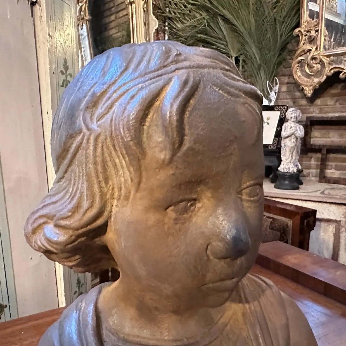 1930s Hand-crafted Terracotta Sicilian Bust Of A Young Girl-photo-5