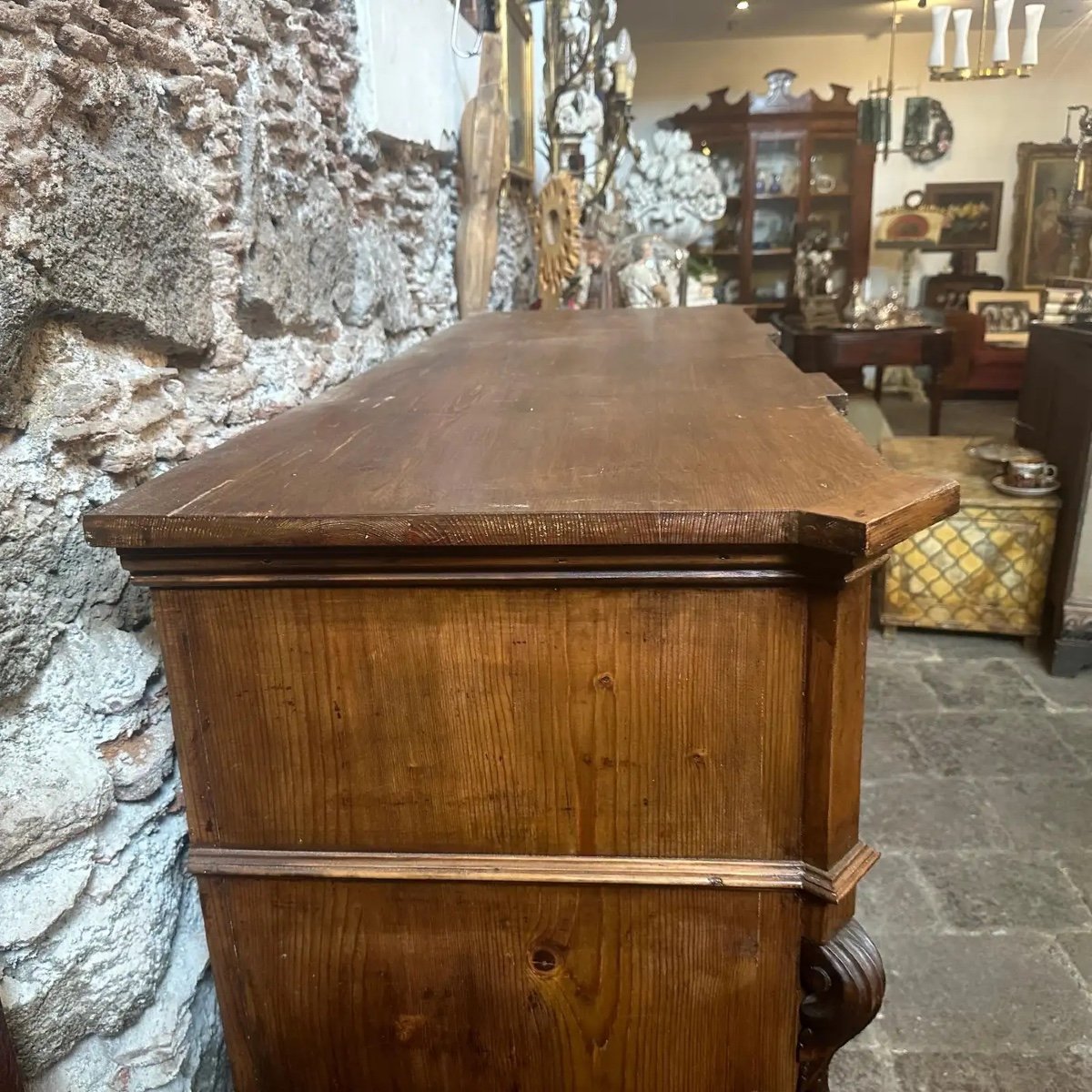 1870s Louis Philippe Hand-carved Fir Wood Sicilian Credenza-photo-3