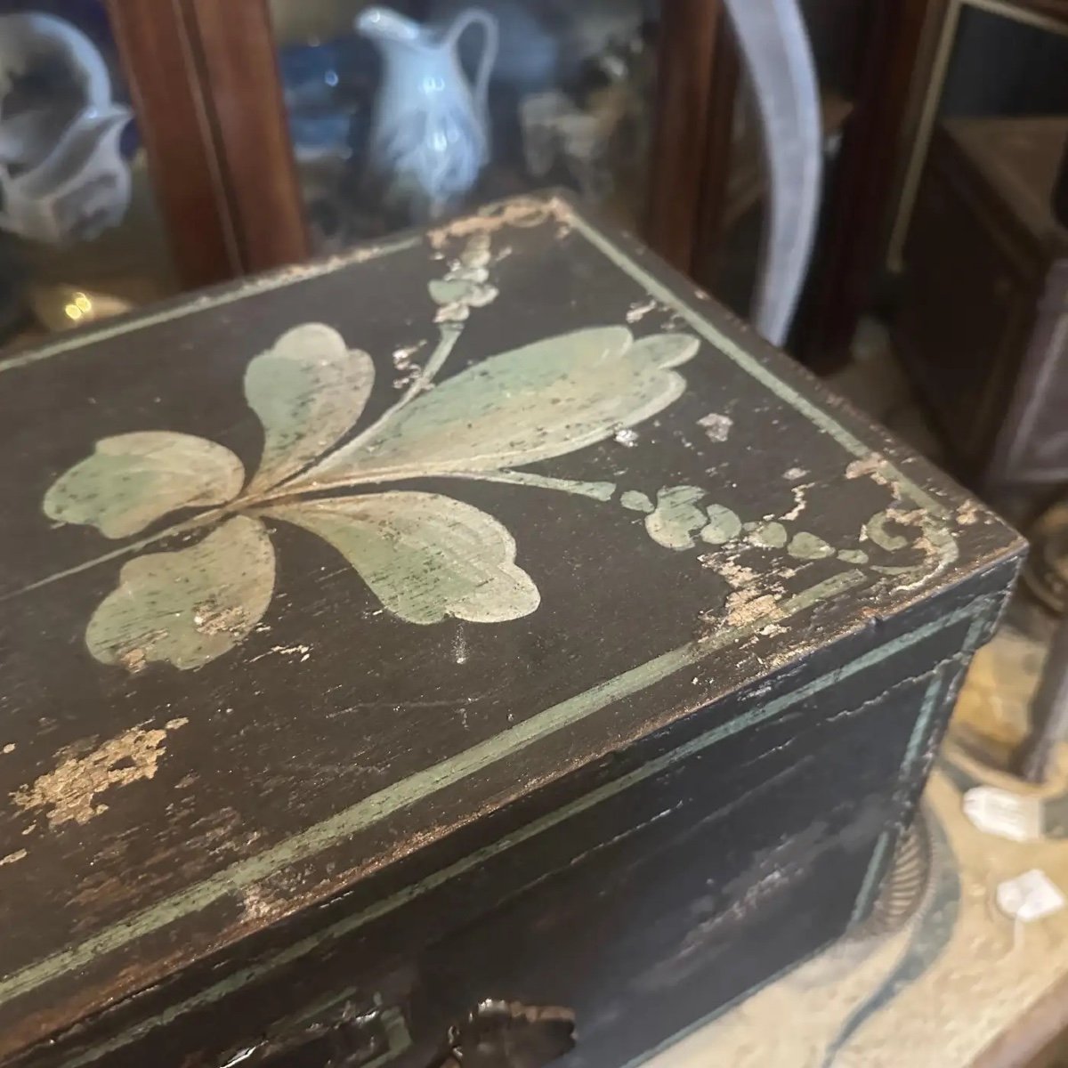 1890s Louis Philippe Brown And Green Lacquered Wood Sicilian Box-photo-1