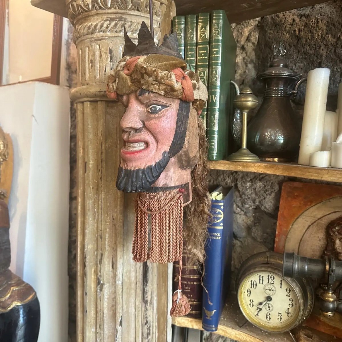 A Late 19th Century Hand-carved Wood Sicilian Head Of A Saracen Marionette-photo-2