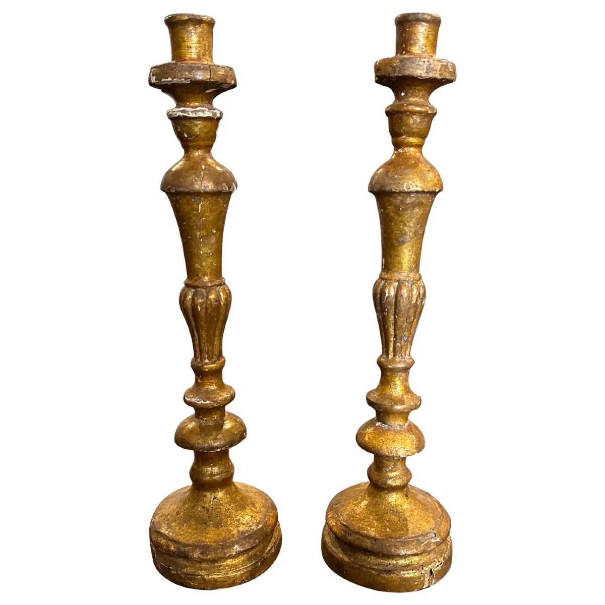 Early 19th Century Set Of Two Empire Giltwood Sicilian Torcheres