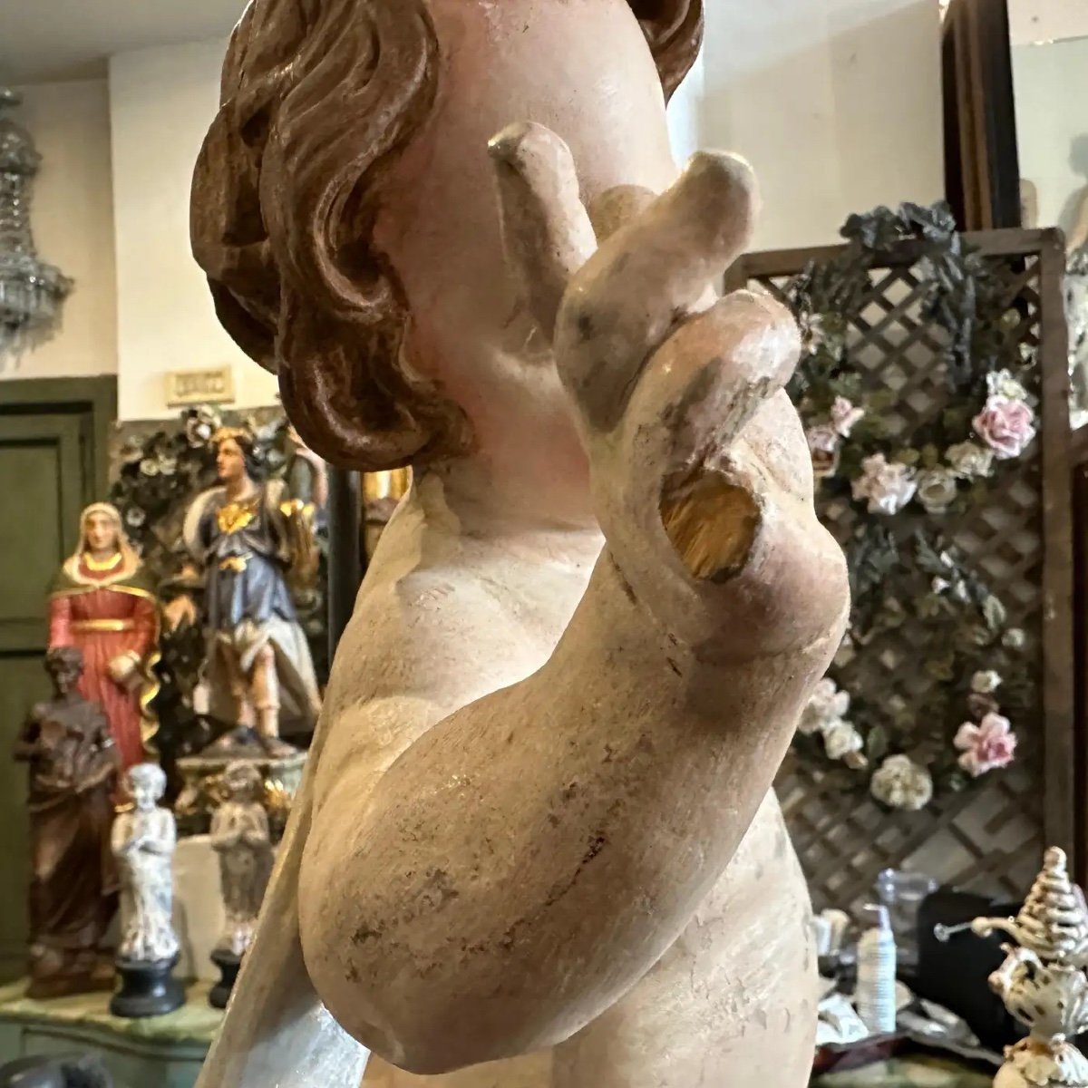 Sculpture Italienne Baroque d'Un Ange Du Début Du XVIIIe Siècle-photo-2