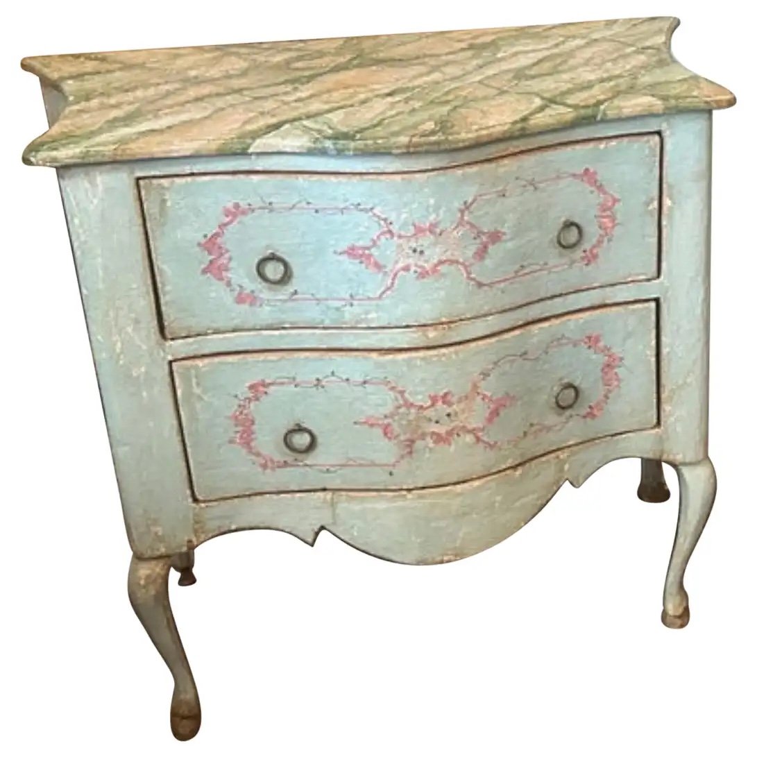 Commode Italienne En Bois Laqué De Style Louis XV, Fin 19ème Siècle