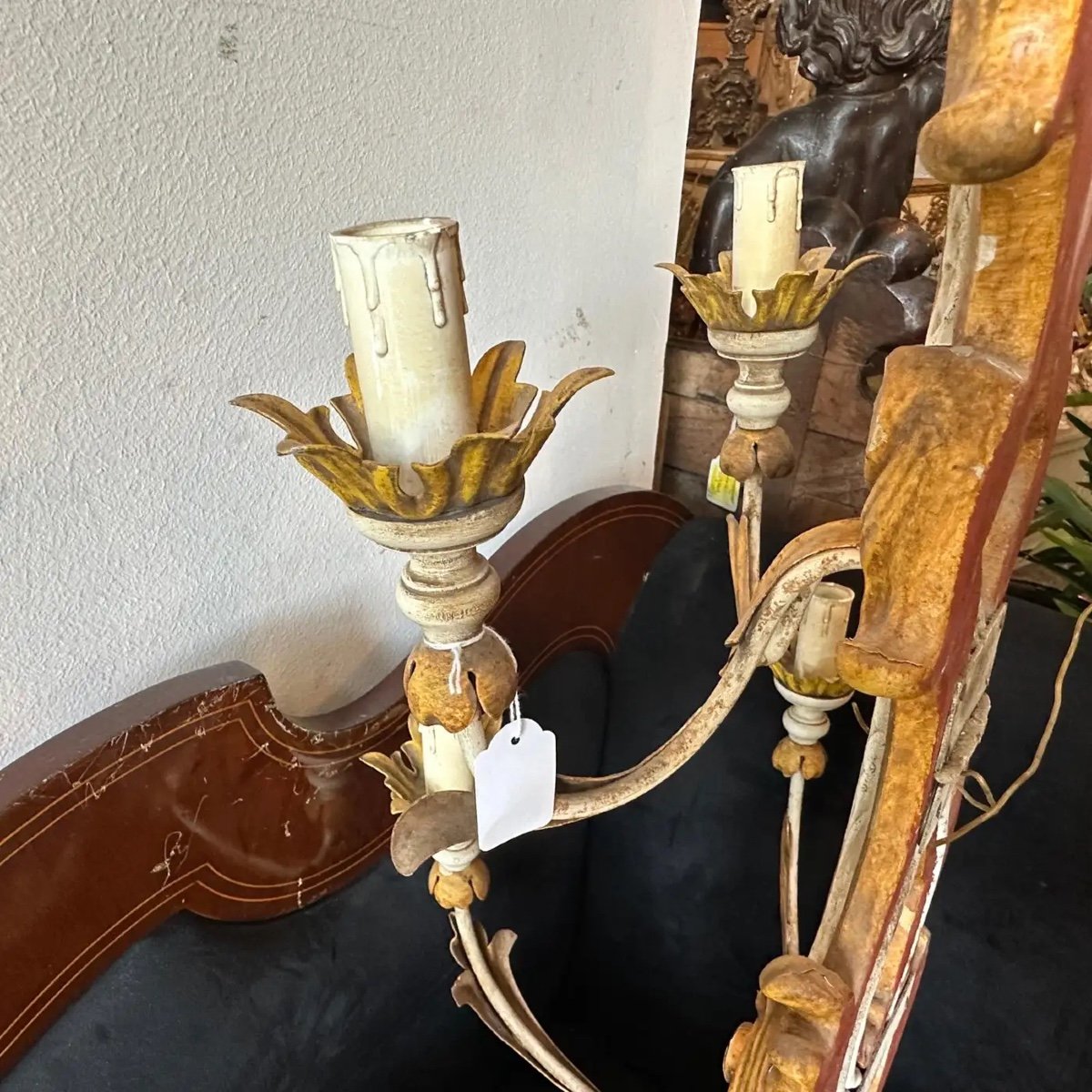 1970s Baroque Style Lacquered Wood And Iron Florentine Big Wall Sconces-photo-2