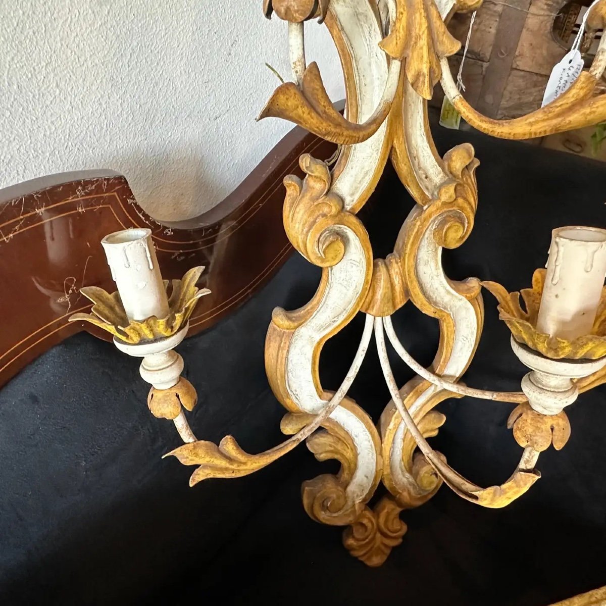 1970s Baroque Style Lacquered Wood And Iron Florentine Big Wall Sconces-photo-7