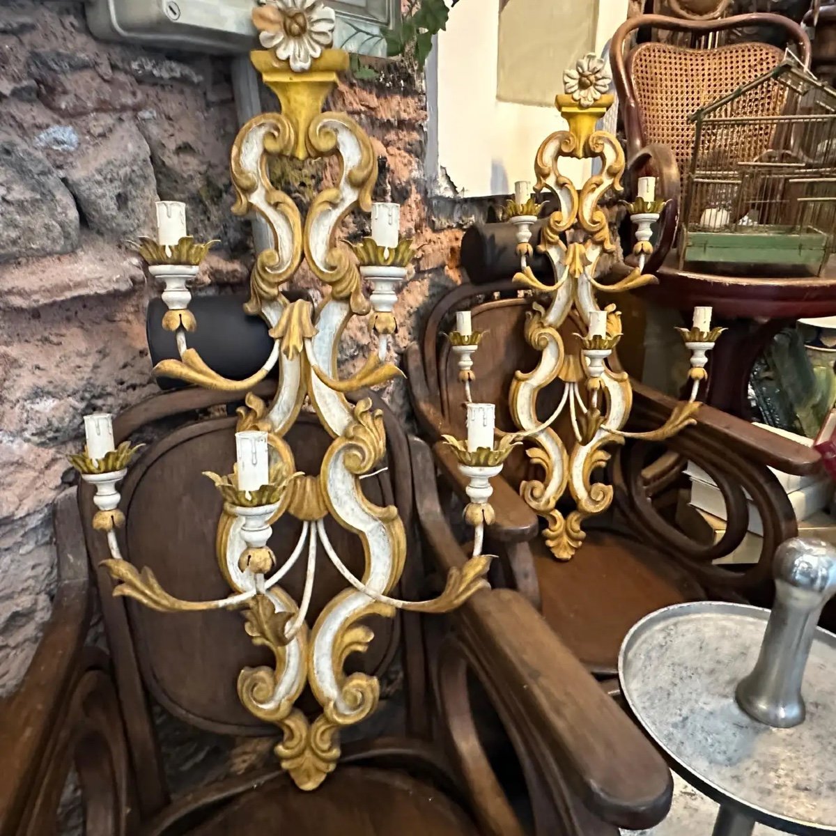 1970s Baroque Style Lacquered Wood And Iron Florentine Big Wall Sconces-photo-8