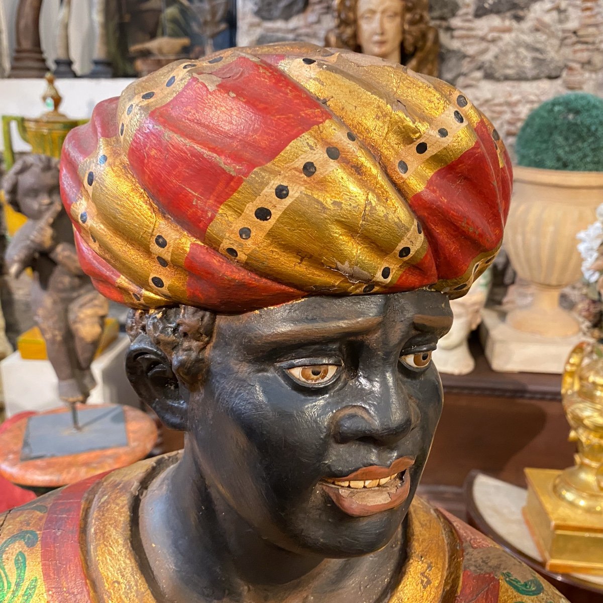 Paire De Maures Vénitiens En Bois Laqué, Première Moitié Du XIXe Siècle-photo-6