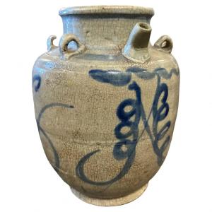 Late 19th Century White And Blue Ceramic Chinese Jug