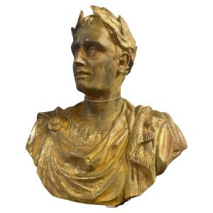 1950s Neo Classical Gold Patinated Plaster Bust Of Giulio Cesare