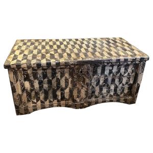 Late 19th Century Black And White Lacquered Wood Florentine Blanket Chest