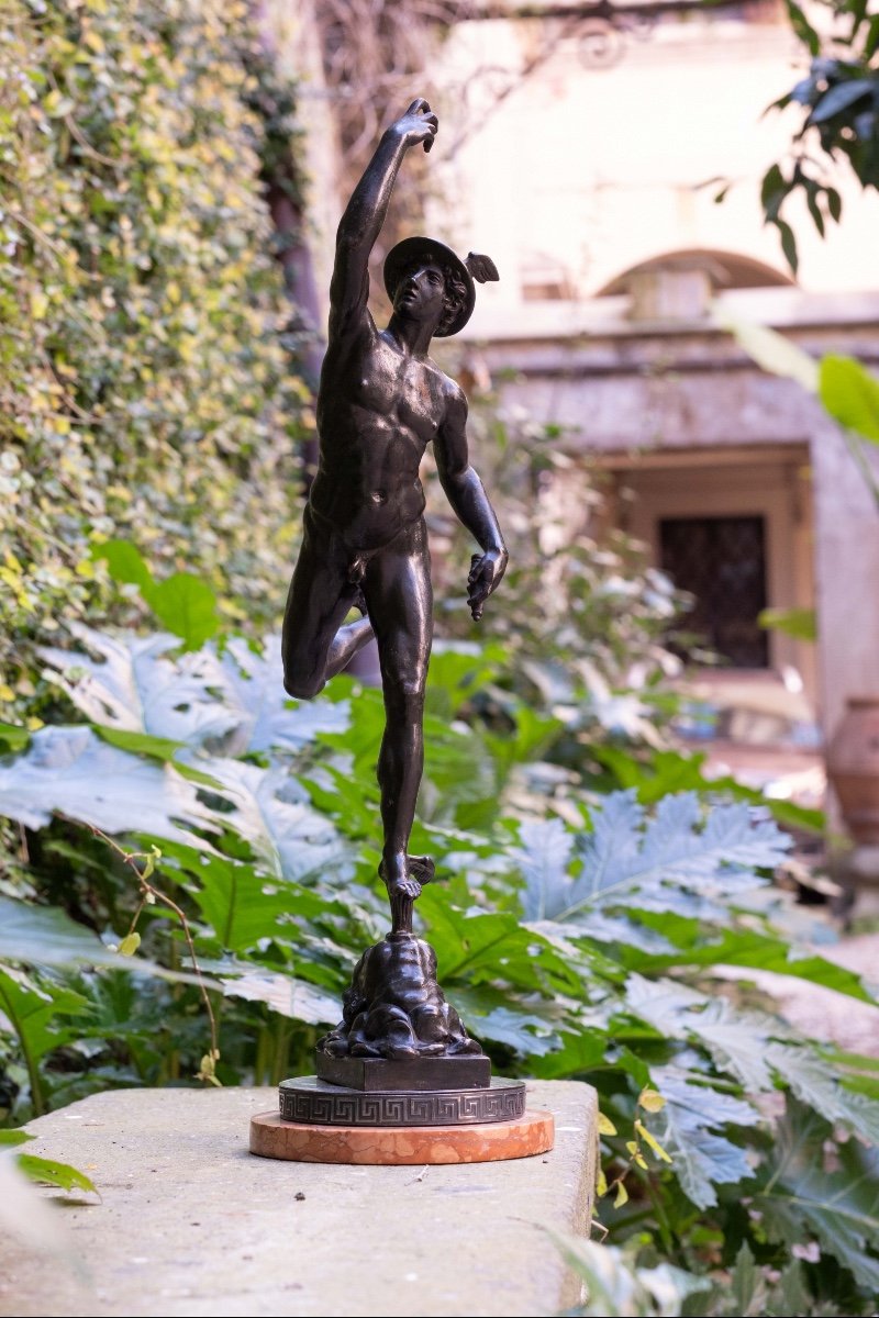 Dark Bronze Figure Of Mercury Of Giambologna With Silver Base -photo-2