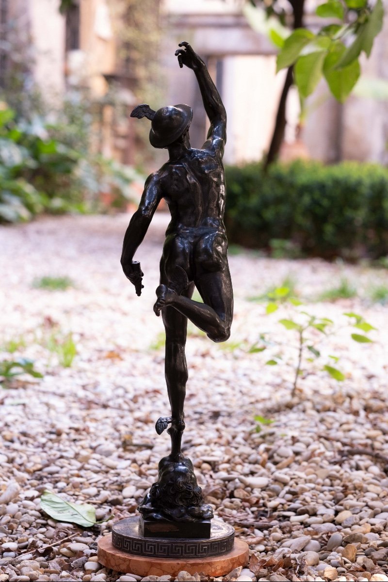 Dark Bronze Figure Of Mercury Of Giambologna With Silver Base -photo-3