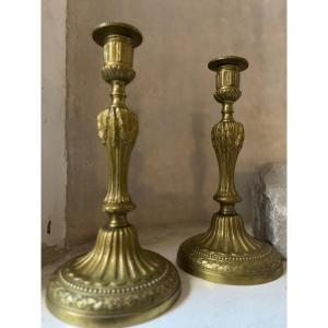 Pair Of Louis XVI Period Chiseled And Gilded Bronze Candlesticks Circa 1780