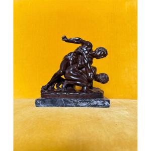 The Wrestlers, A Dark-patina Earthenware Group From The Nineteenth Century