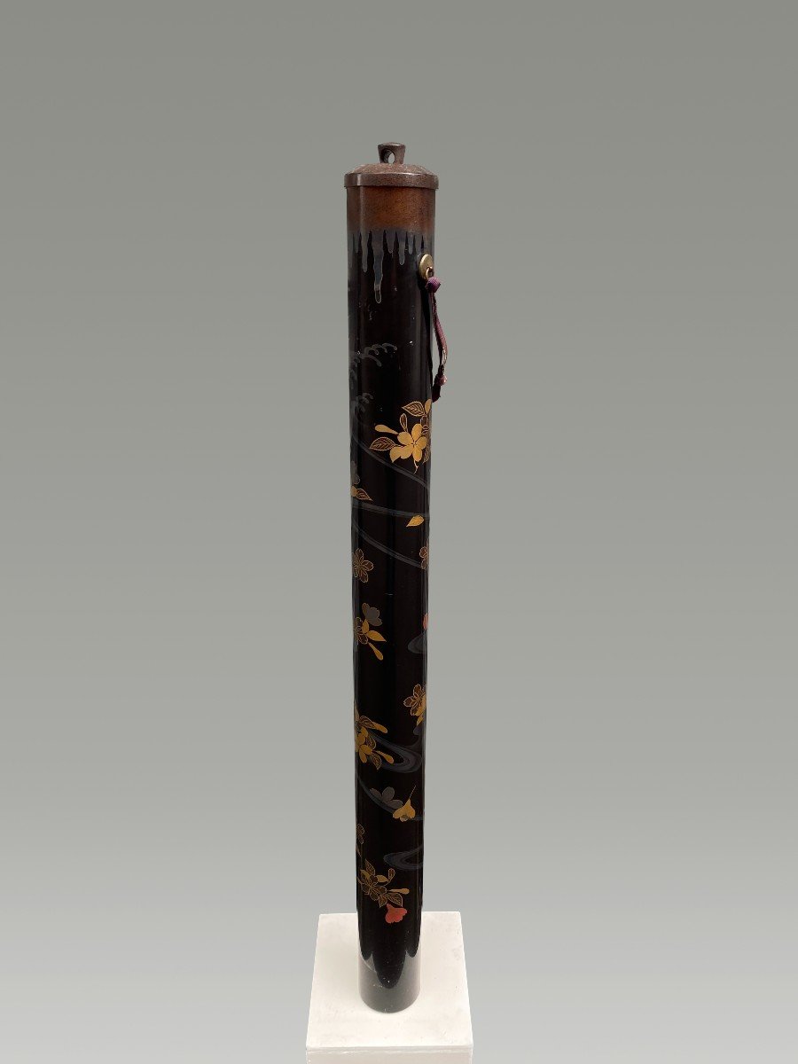 Carquois De Fleche De Samourai En Laque Et Decor De Fleurs-photo-6