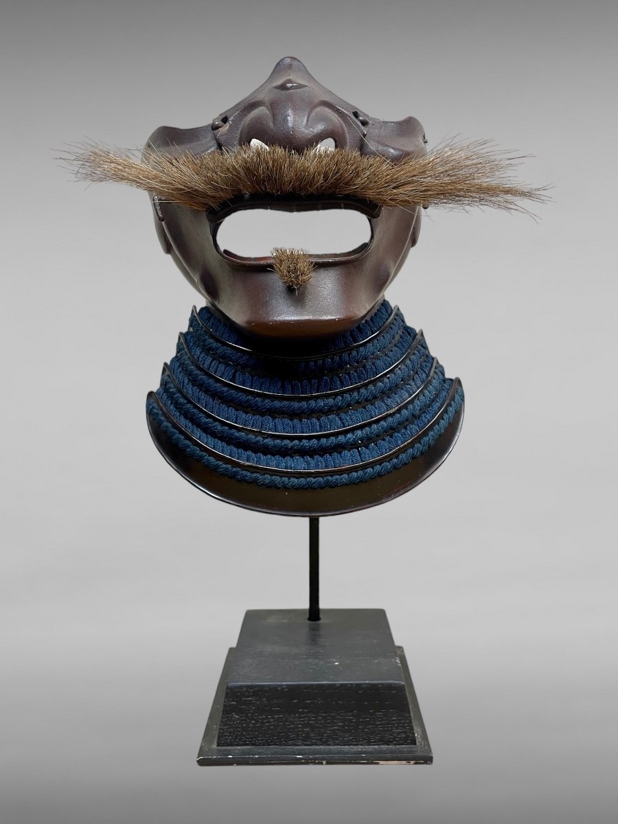 Demi Masque De Samuraï Mempo En Fer Laqué - Période Edo (1603 - 1868). -photo-2