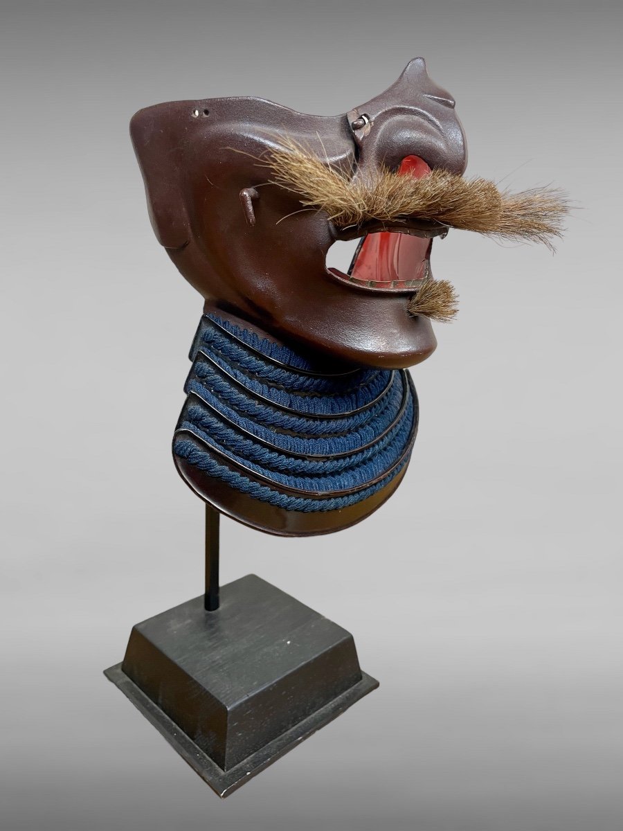 Demi Masque De Samuraï Mempo En Fer Laqué - Période Edo (1603 - 1868). -photo-4