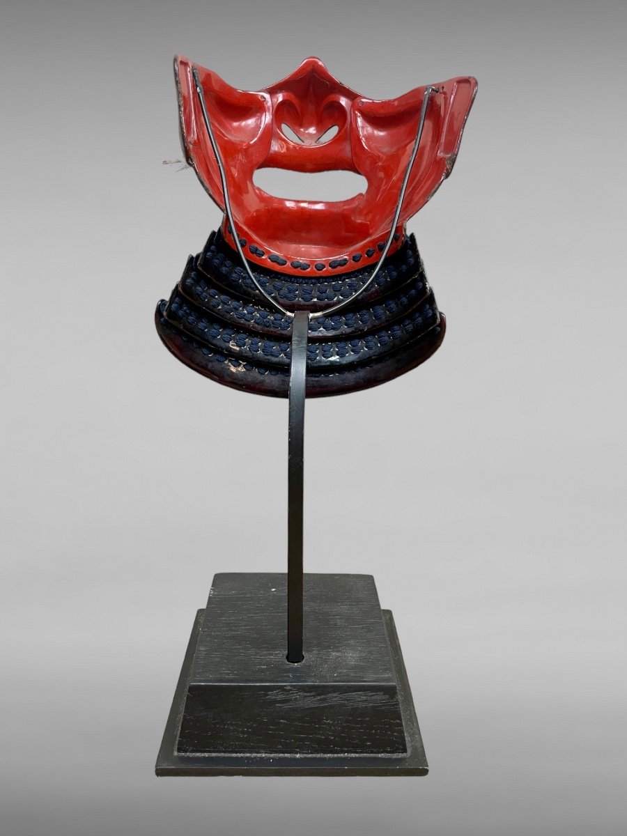 Demi Masque De Samuraï Mempo En Fer Laqué - Période Edo (1603 - 1868). -photo-2