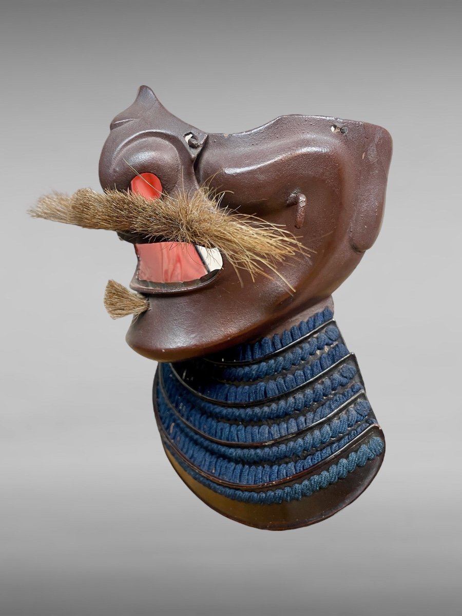 Half Mempo Samurai Mask In Lacquered Iron - Edo Period (1603 - 1868).-photo-3