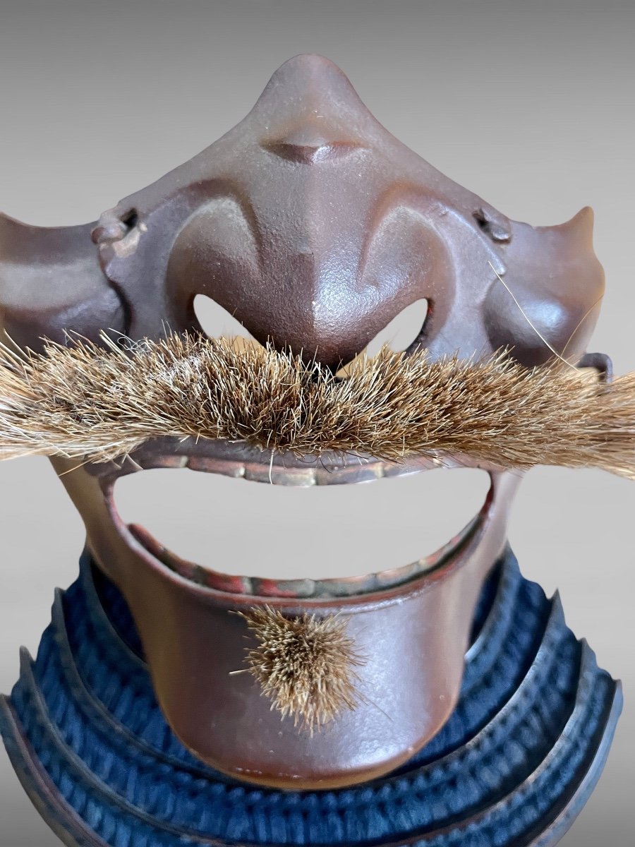 Demi Masque De Samuraï Mempo En Fer Laqué - Période Edo (1603 - 1868). -photo-4