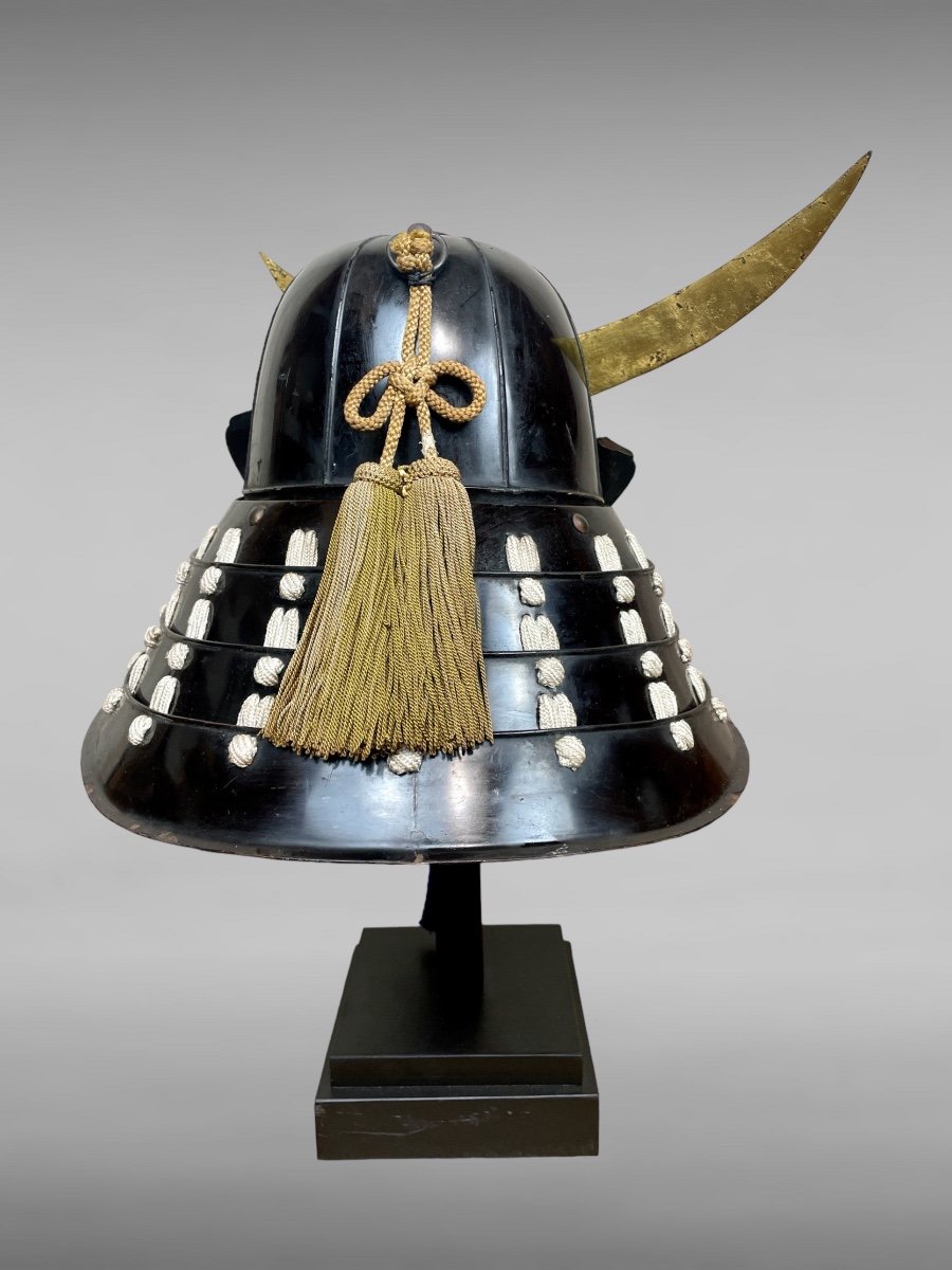 Kabuto De Samuraï En Métal Laqué Noir à 8 Lamelles - Période Edo (1603-1868).-photo-4