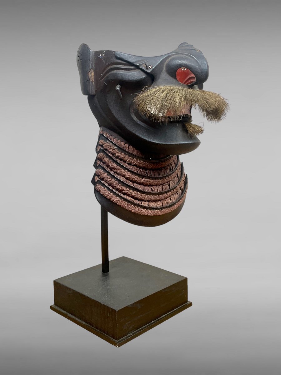 Proantic: Half Mempo Samurai Mask In Lacquered Iron - Edo Period (1603