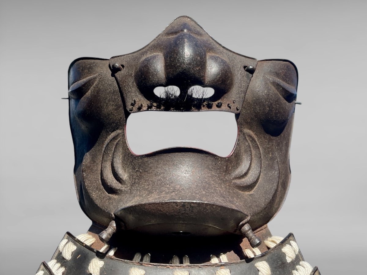 Half Wrought Iron Mempo Samurai Mask, Taka Workshop - Late Edo Period (1603 - 1868).-photo-3