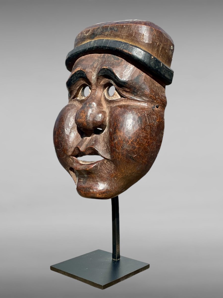 Masque Bugaku En Bois Monoxyde Sculpté  - Période Edo (1603 - 1868).-photo-1