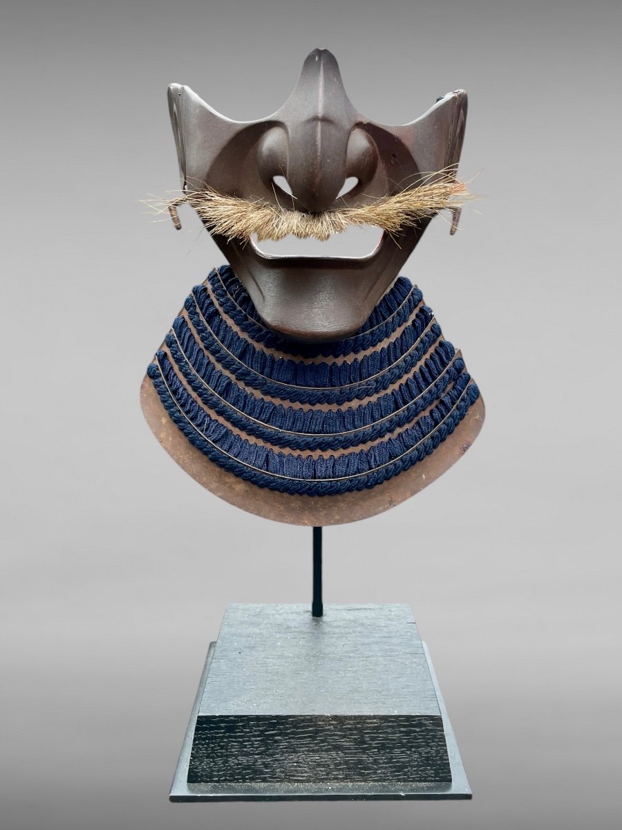 Demi Masque en cuir De Samuraï Mempo - Période Edo (1603 - 1868).-photo-2